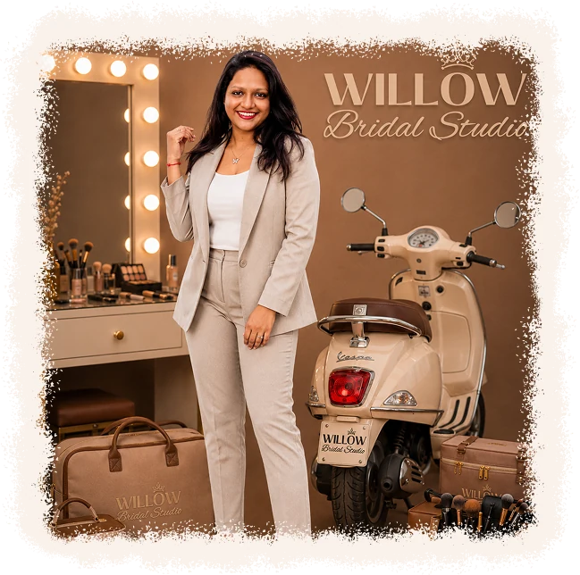 Mayuri Patel applying bridal makeup at Willow Bridal Studio
